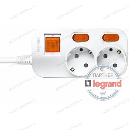 Удлинитель 2 поста Legrand Anam e-Fren с выключателем+ индивидуальным выкл, 2,5м, 16A L855962A2