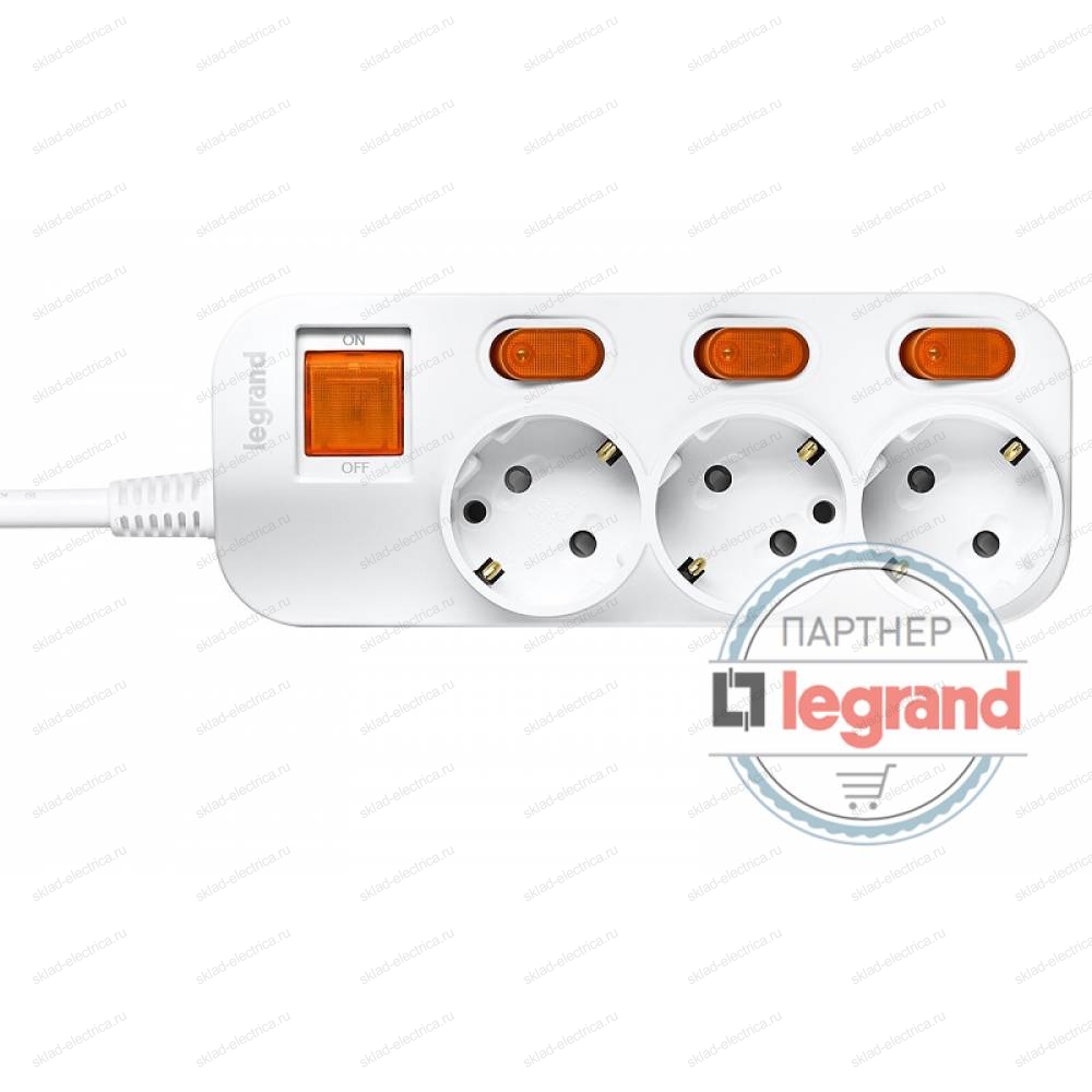 Удлинитель 3 поста Legrand Anam e-Fren с выключателем+ индивидуальным выкл, 1,5м, 16A L855962B1